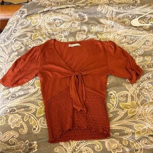 Abercrombie Rust Tie-Front Smocked Top
